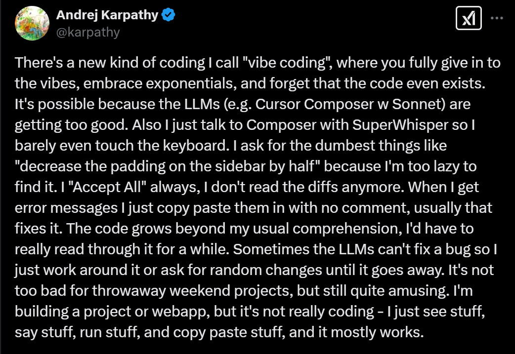 Viral Andrej Karpathy Vibe Coding Post